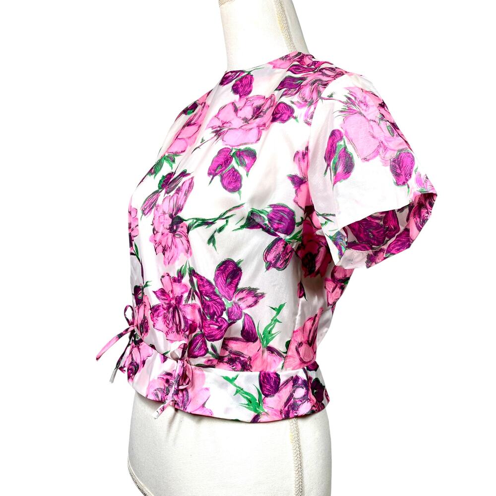NEW Vintage 1950's/60's Blouse "Sabrina" Pink Roses on Ivory Size 36